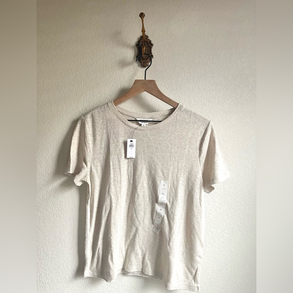 Banana Republic Women's Short Sleeve Crewneck Linen Blend Tee in Light Beige